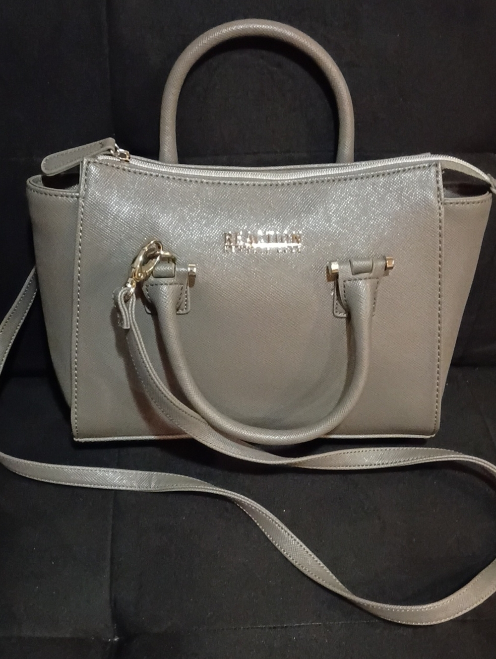 Kenneth Cole Reaction Gray Saffiano Top-Handle Satchel with Crossbody Strap